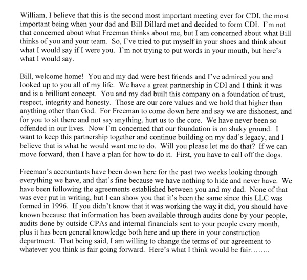 draft of a letter to Dillard's CEO William Dillard II
