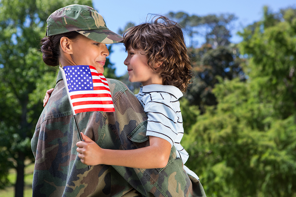 Soldier Child Military Mom Vet American flag shutterstock
